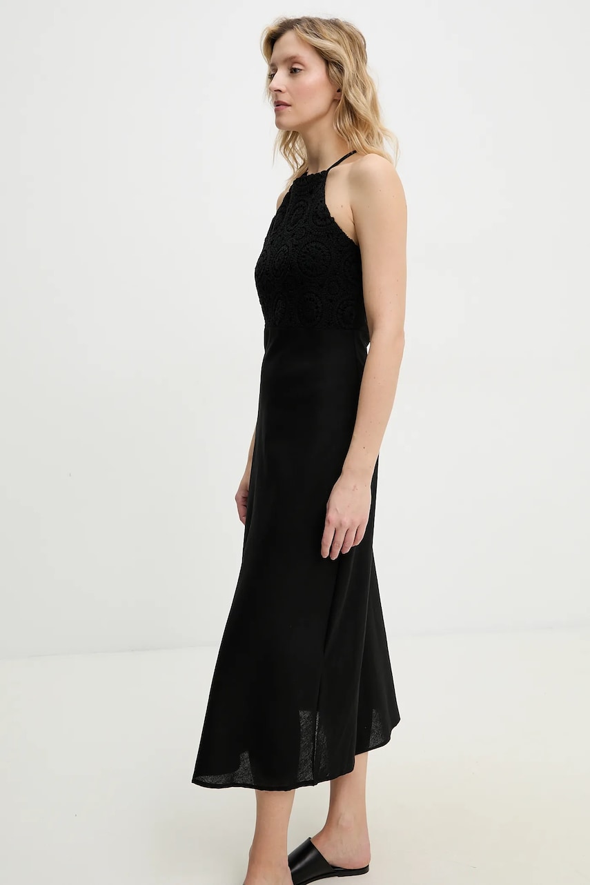 Льняное платье Answear.LAB цвет чёрный maxi расклешённая Льняное платье Answear.LAB цвет чёрный maxi расклешённая
