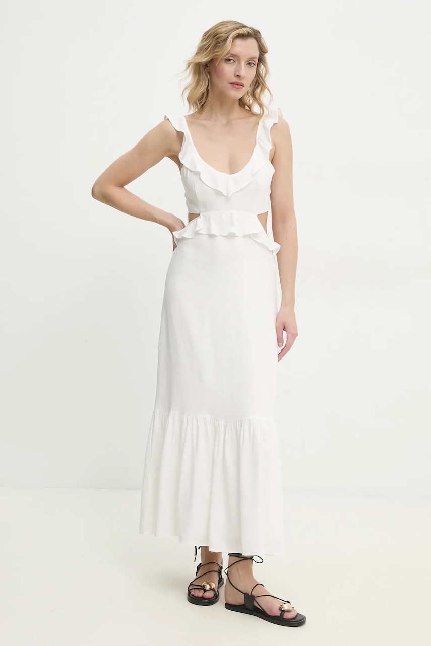 Answear Lab rochie din in culoarea alb, maxi, dreaptă