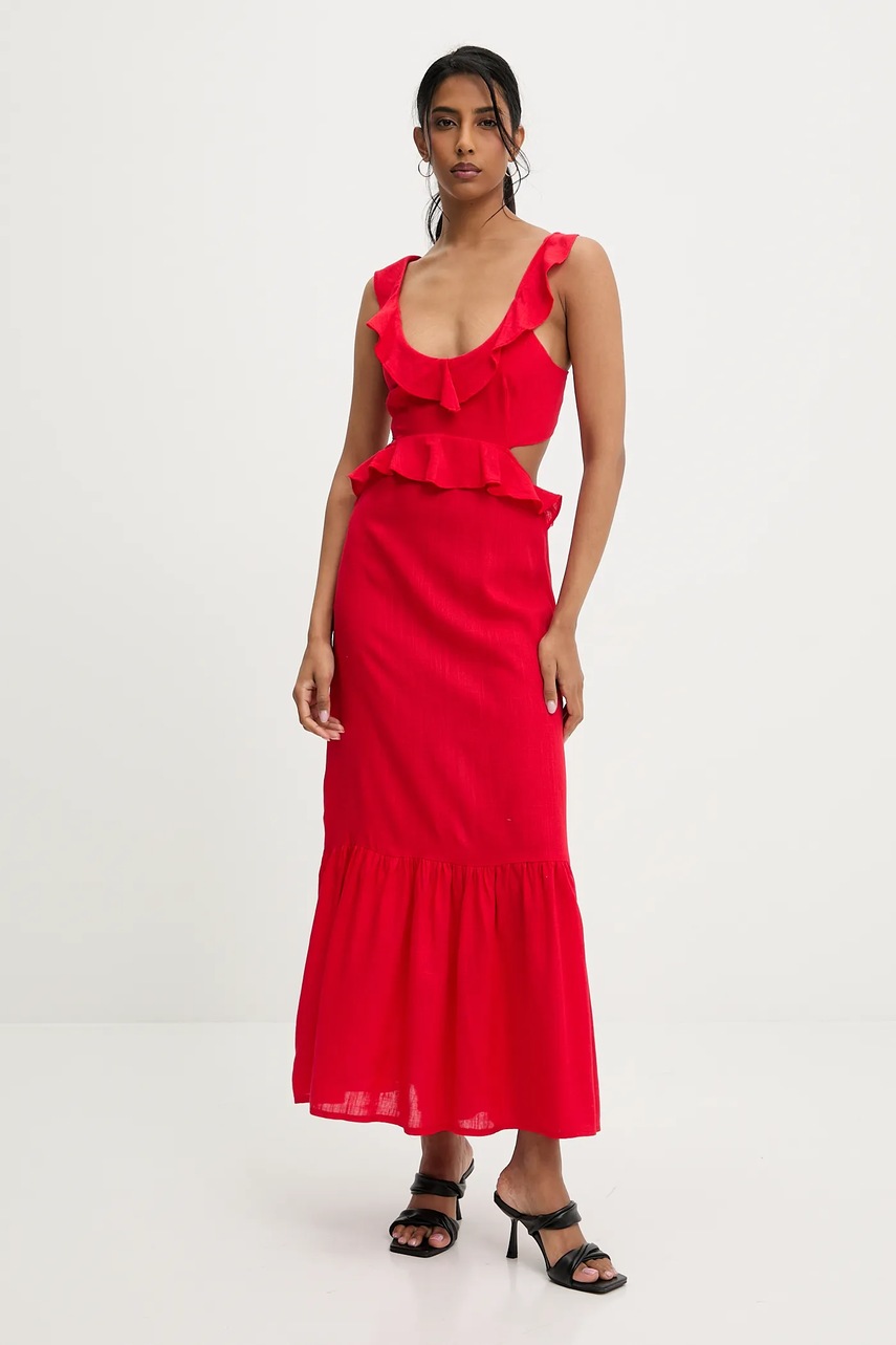 Answear Lab rochie din in culoarea rosu, maxi, dreaptă