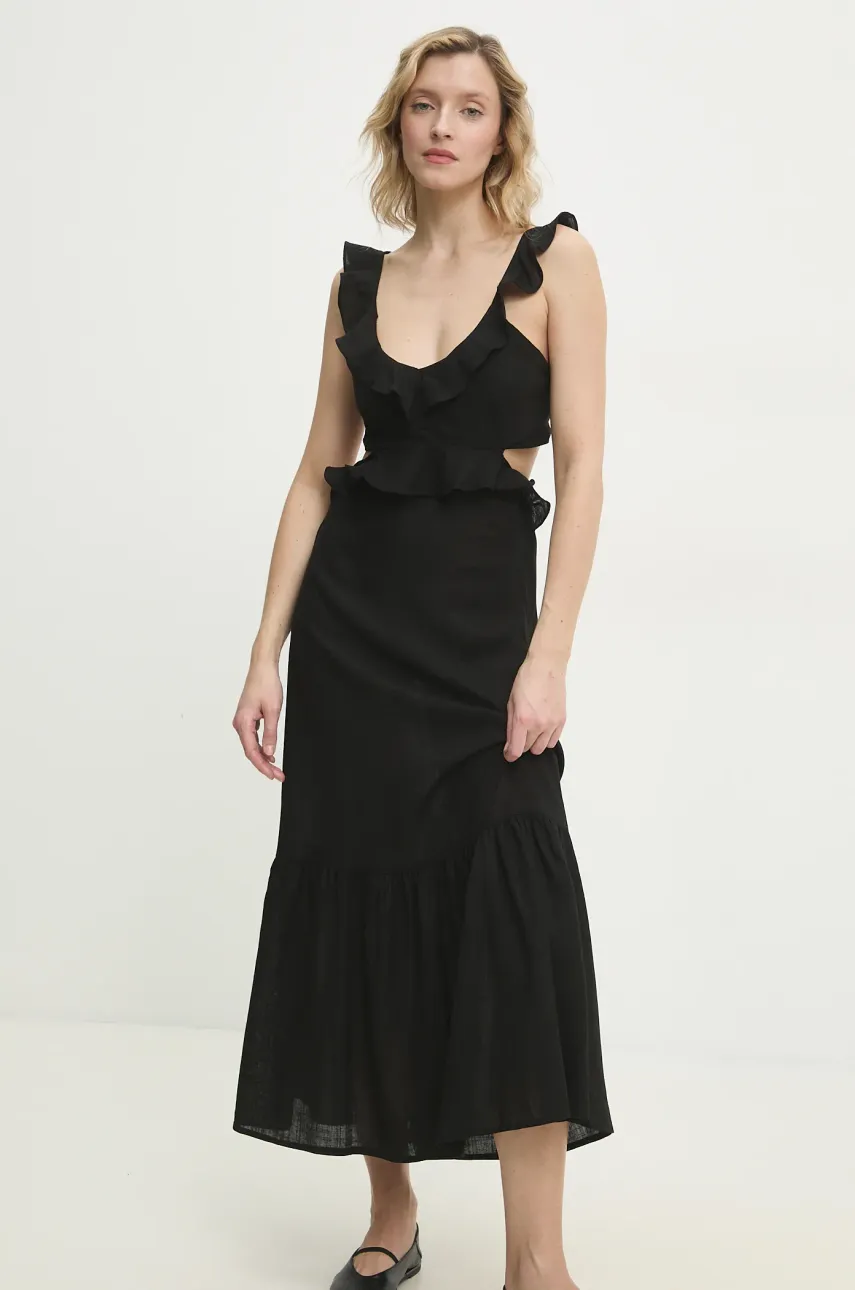 Answear Lab rochie din in culoarea negru, maxi, drept