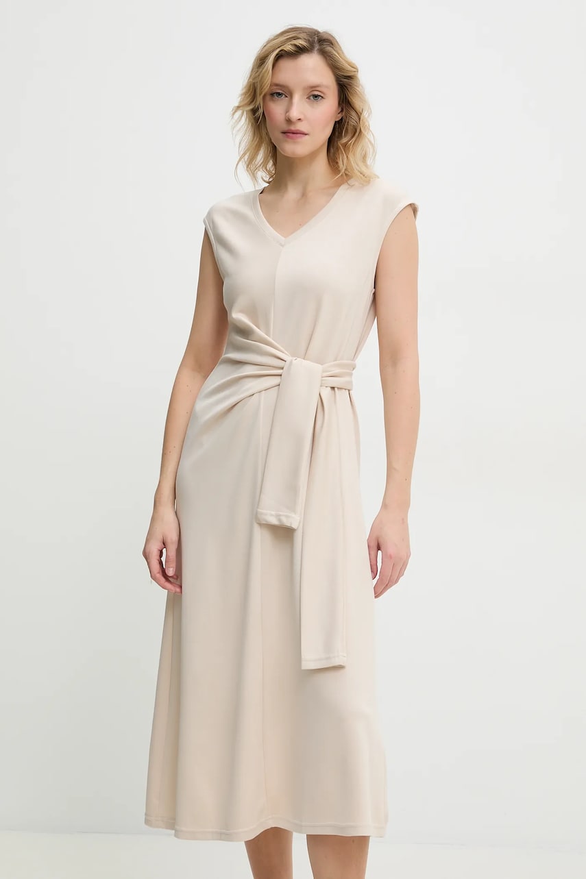 Answear Lab rochie culoarea bej, midi, evazată