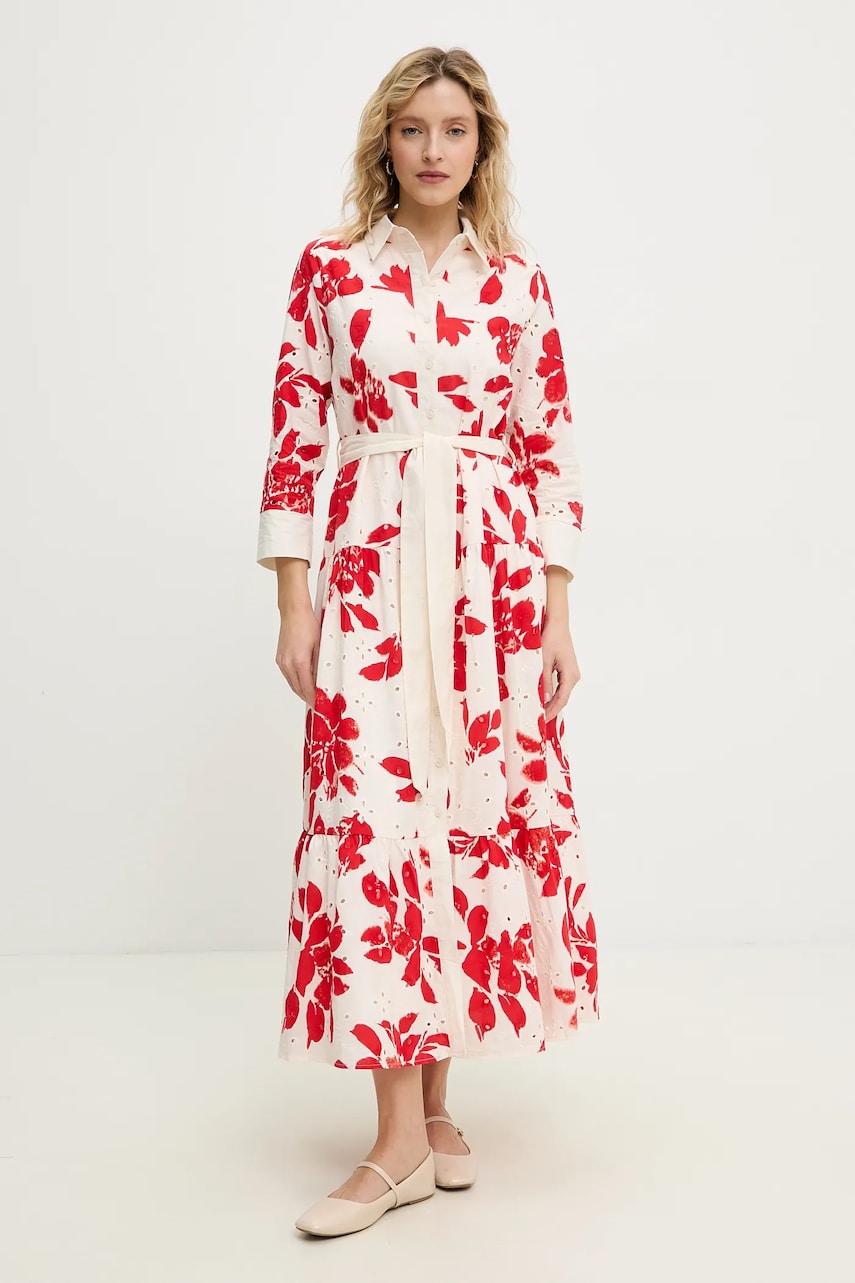 Answear Lab rochie din bumbac culoarea rosu, maxi, evazati Answear Lab rochie din bumbac culoarea rosu, maxi, evazati