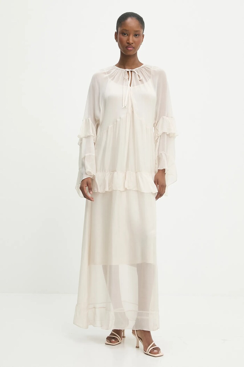 Answear Lab rochie din matase culoarea bej, maxi, evazata