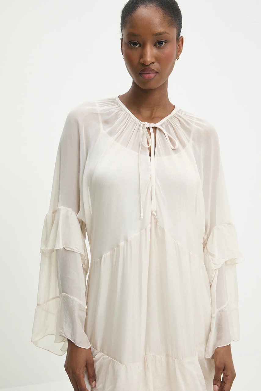 Φόρεμα με μετάξι Answear.LAB χρώμα: μπεζ φωτογραφία