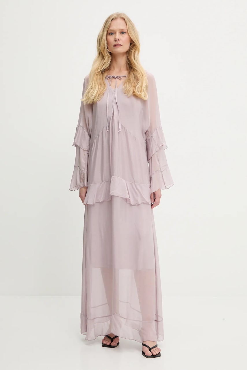 Answear Lab rochie din matase culoarea violet, maxi, evazati