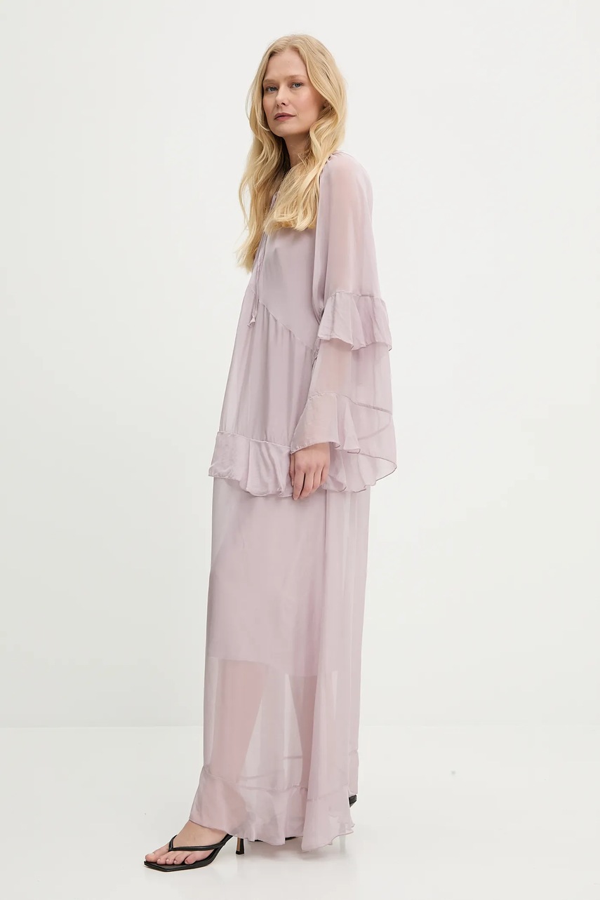 Платье с шёлком Answear.LAB цвет фиолетовый maxi расклешённая