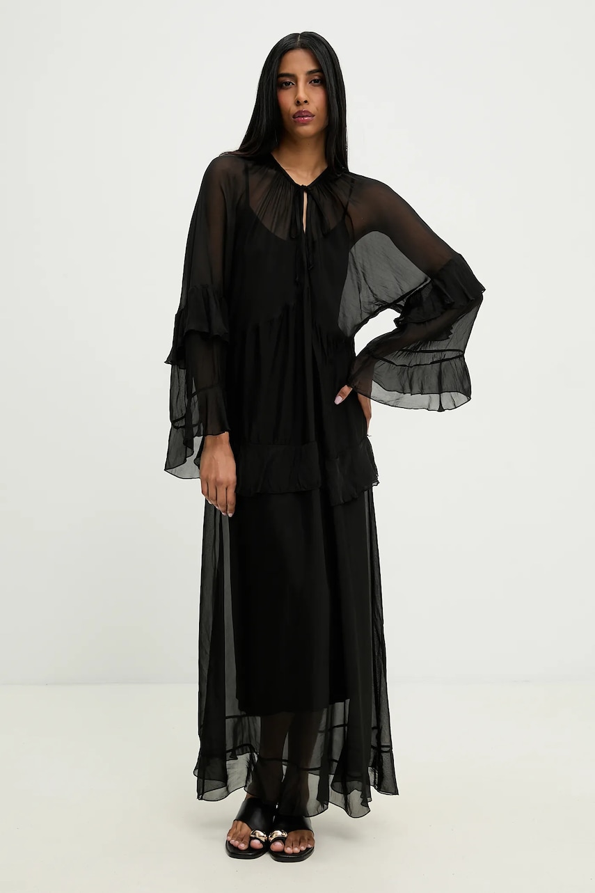 Answear Lab rochie din matase culoarea negru, maxi, evazati Answear Lab rochie din matase culoarea negru, maxi, evazati