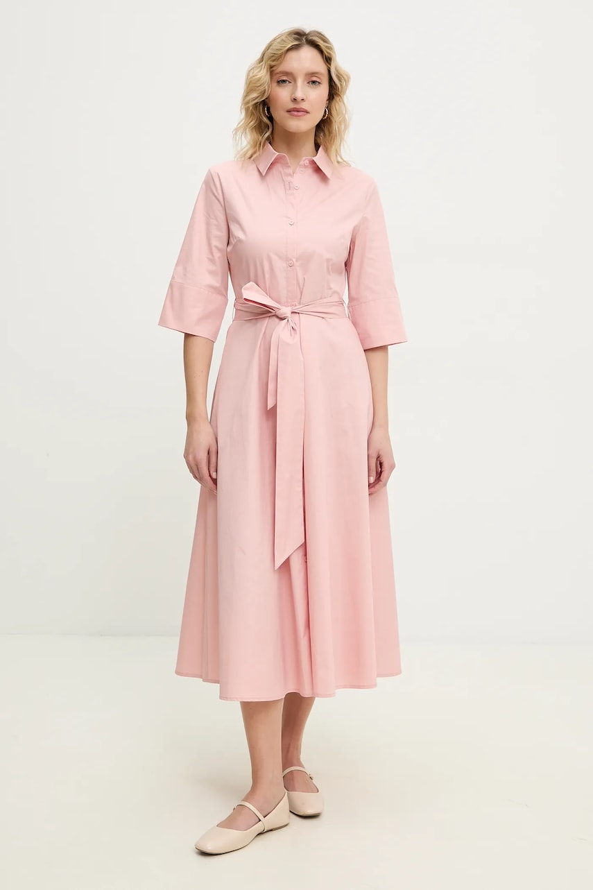 Answear Lab rochie din bumbac culoarea roz, midi, evazati Answear Lab rochie din bumbac culoarea roz, midi, evazati