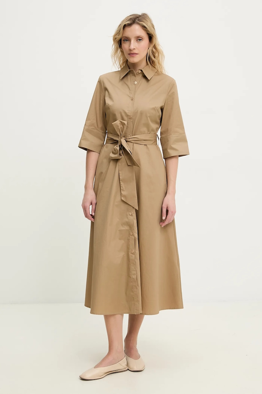 Answear Lab rochie din bumbac culoarea bej, midi, evazată