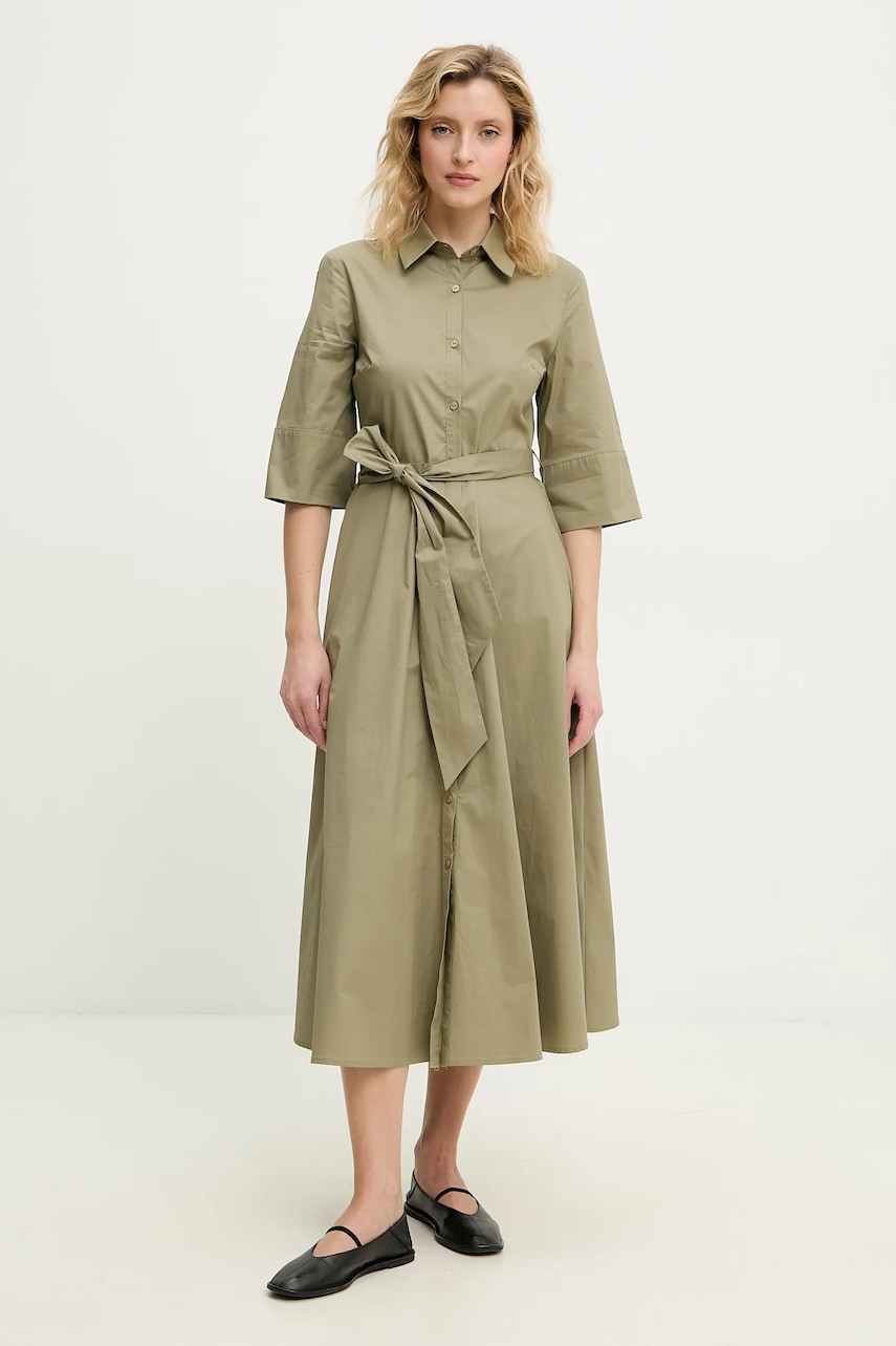 Answear Lab rochie din bumbac culoarea verde, midi, evazată