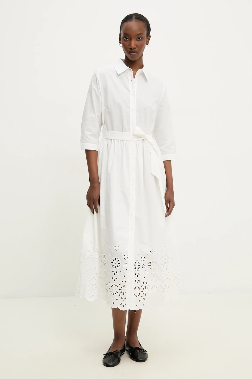 Answear Lab rochie din bumbac culoarea alb, maxi, evazati Answear Lab rochie din bumbac culoarea alb, maxi, evazati