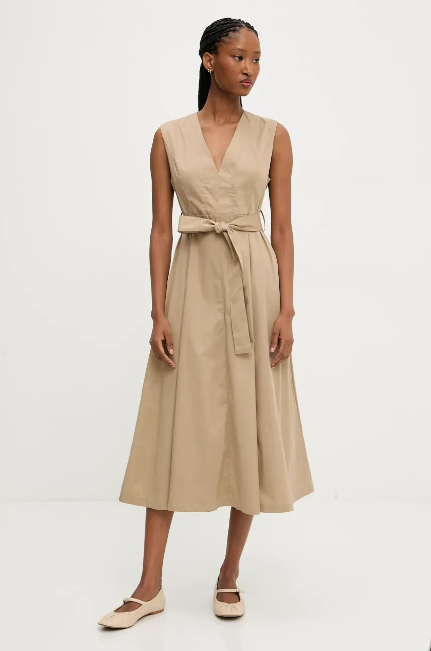 Answear Lab rochie culoarea bej, midi, evazată