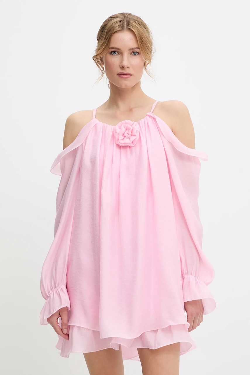 rochie culoarea roz, mini, evazati