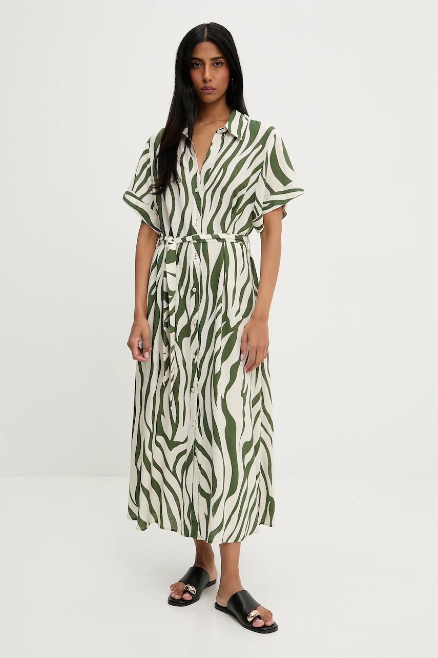 Answear Lab rochie din in culoarea verde, maxi, evazată