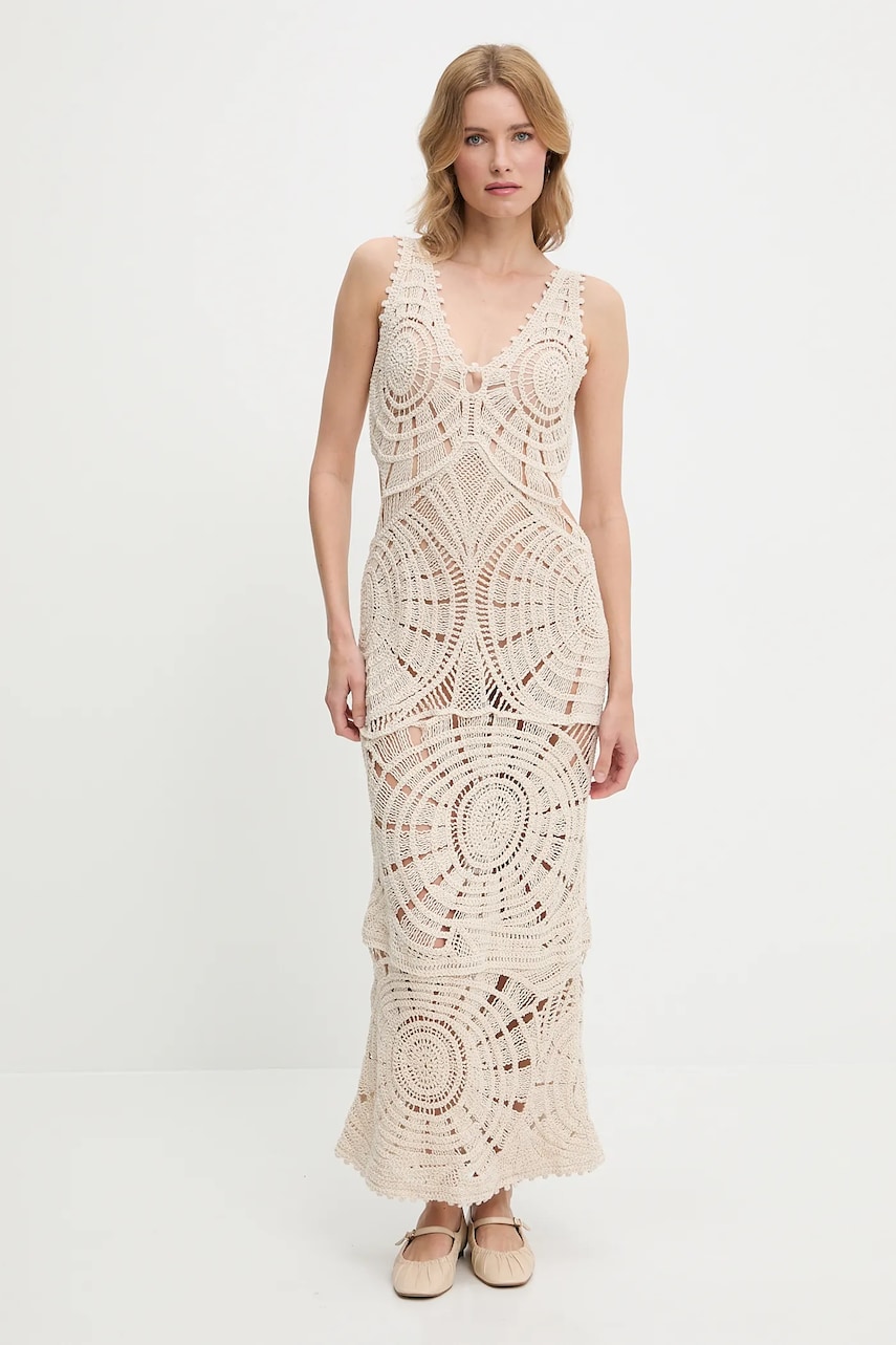 Answear Lab rochie din bumbac culoarea bej, maxi, mulata Answear Lab rochie din bumbac culoarea bej, maxi, mulata