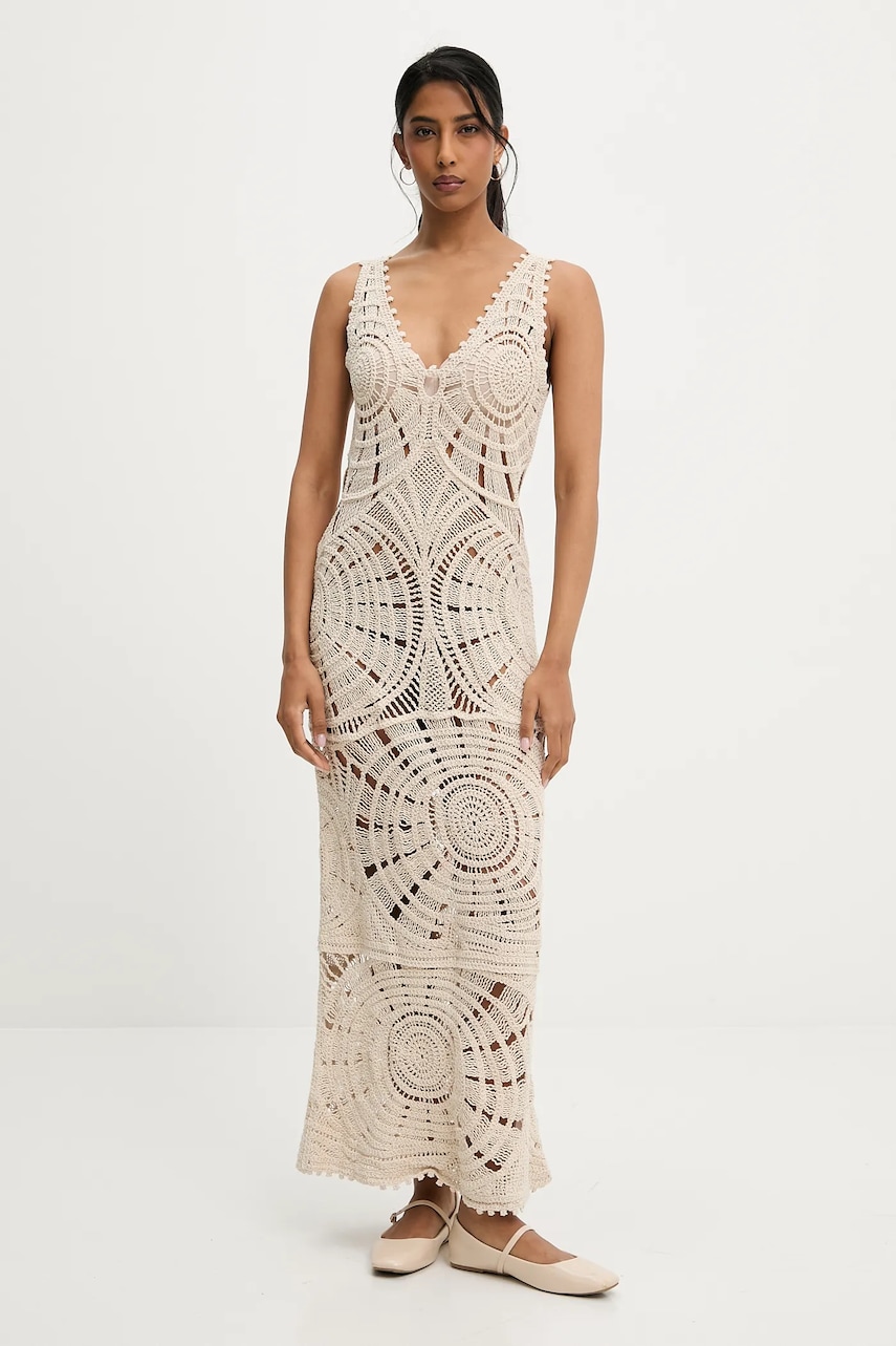 Answear Lab rochie din bumbac culoarea bej, maxi, mulată