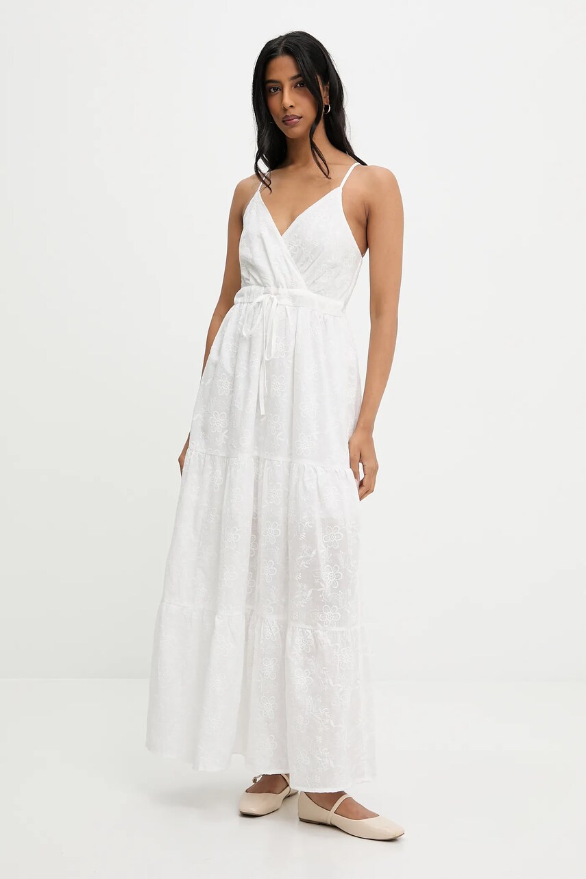 Answear Lab rochie din bumbac culoarea alb, maxi, evazată