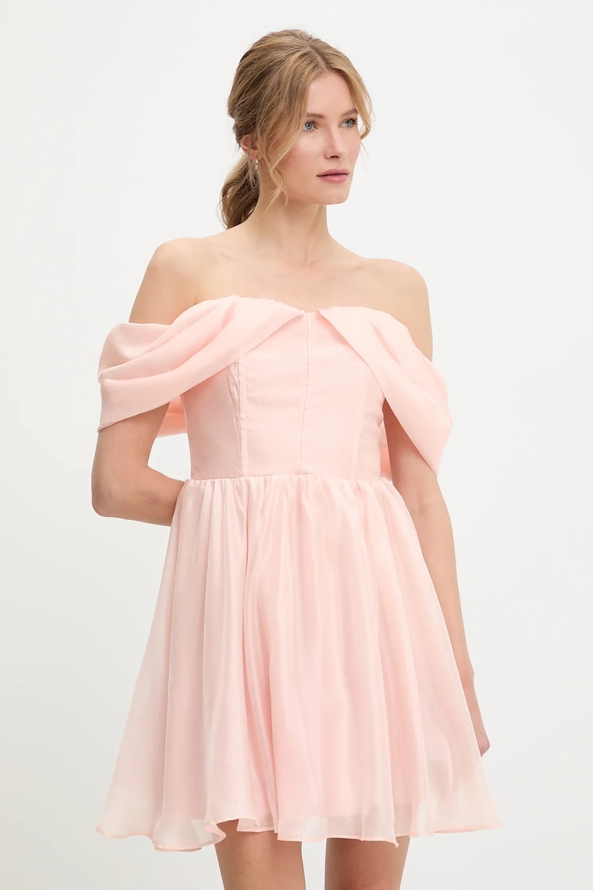 Answear Lab rochie culoarea roz, mini, evazată Answear Lab rochie culoarea roz, mini, evazată