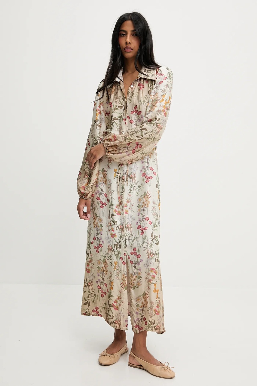 Платье Answear.LAB цвет бежевый maxi расклешённая