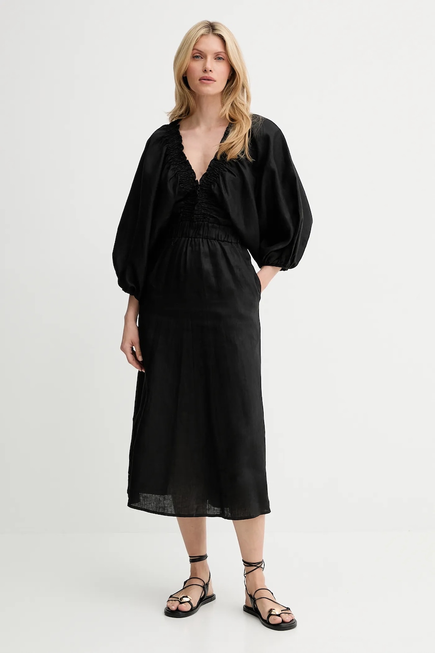 Answear Lab rochie din in culoarea negru, midi, evazată