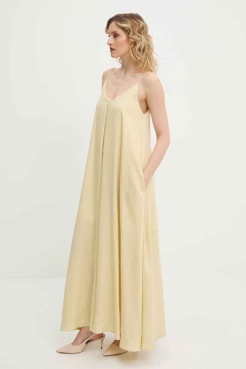 Answear Lab rochie din in culoarea galben, maxi, evazată