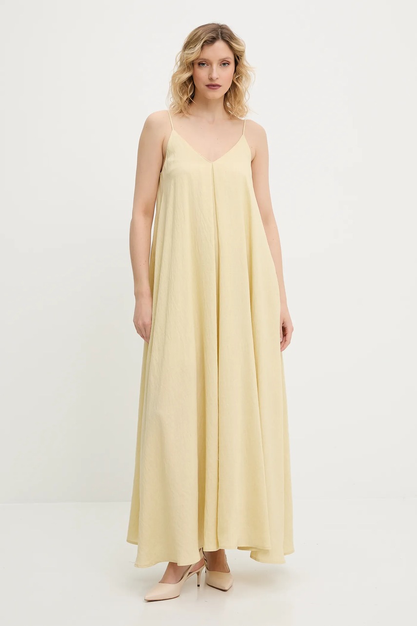 Льняное платье Answear.LAB цвет жёлтый maxi расклешённая Льняное платье Answear.LAB цвет жёлтый maxi расклешённая