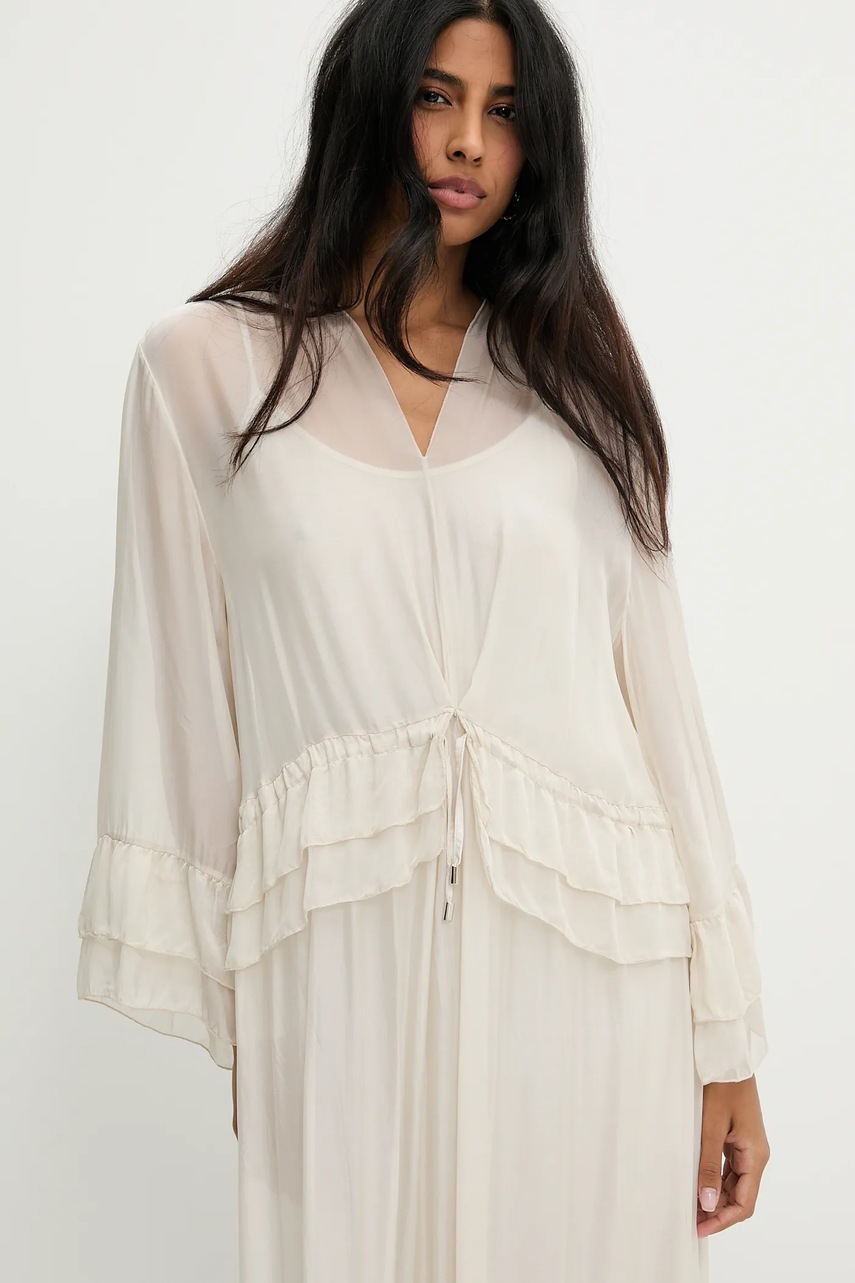 Платье с шёлком Answear.LAB цвет бежевый maxi расклешённая