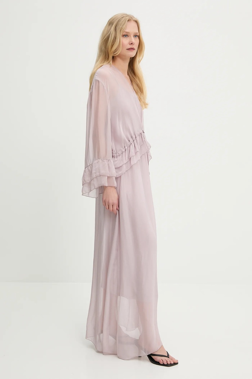 Платье с шёлком Answear.LAB цвет розовый maxi расклешённая