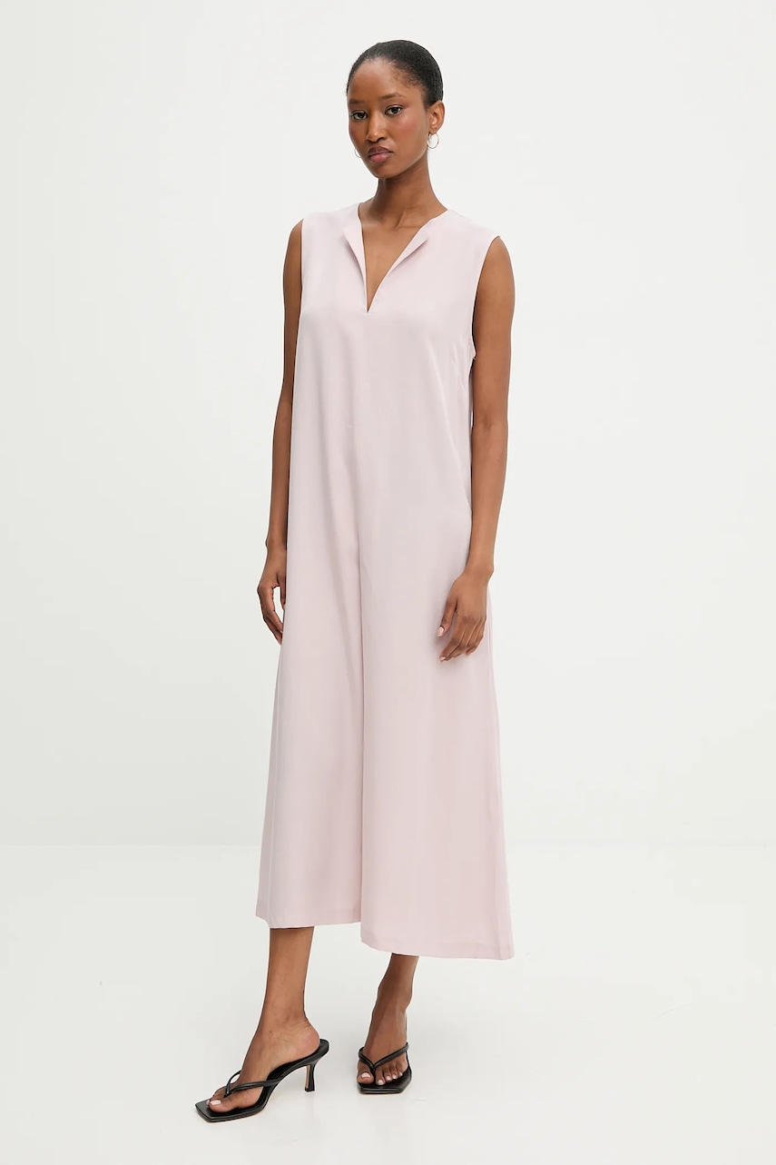 Answear Lab rochie culoarea roz, midi, evazată