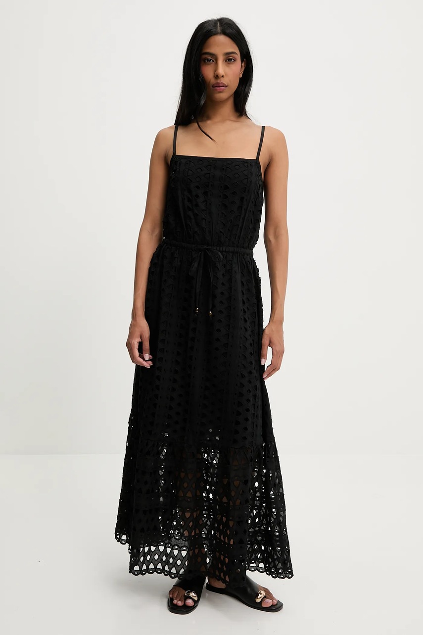 Хлопковое платье Answear.LAB цвет чёрный maxi расклешённая