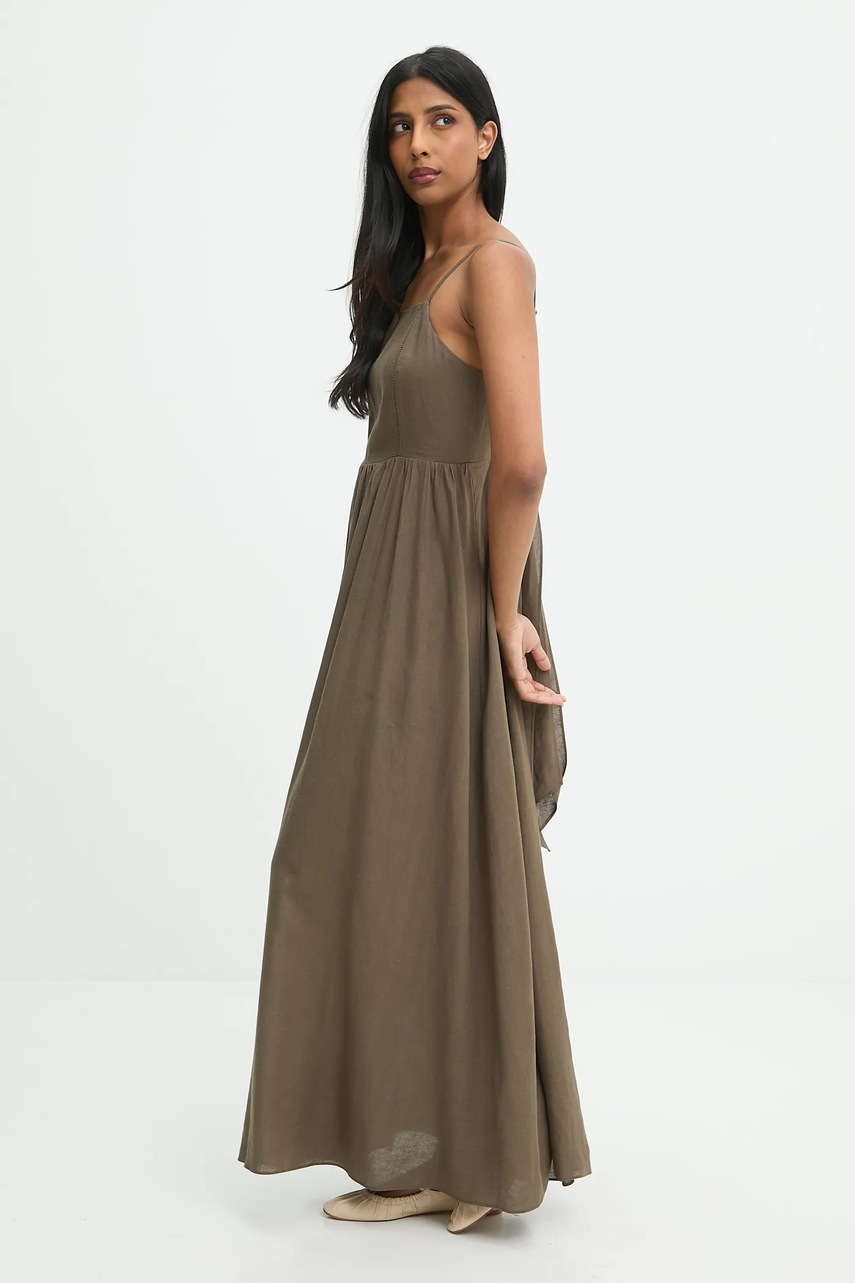Льняное платье Answear.LAB цвет зелёный maxi расклешённая