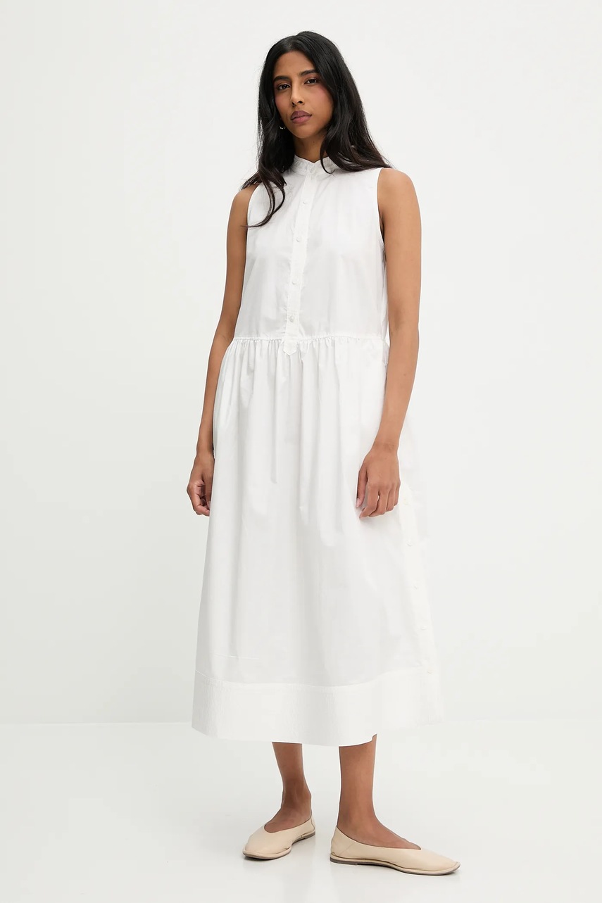 Хлопковое платье Answear.LAB цвет белый midi расклешённая