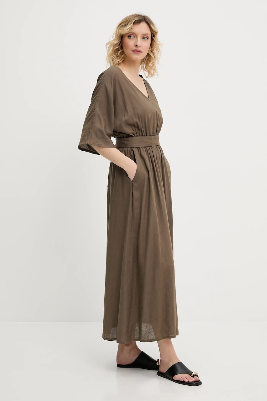 Answear Lab rochie din amestec de in culoarea verde, maxi, evazată