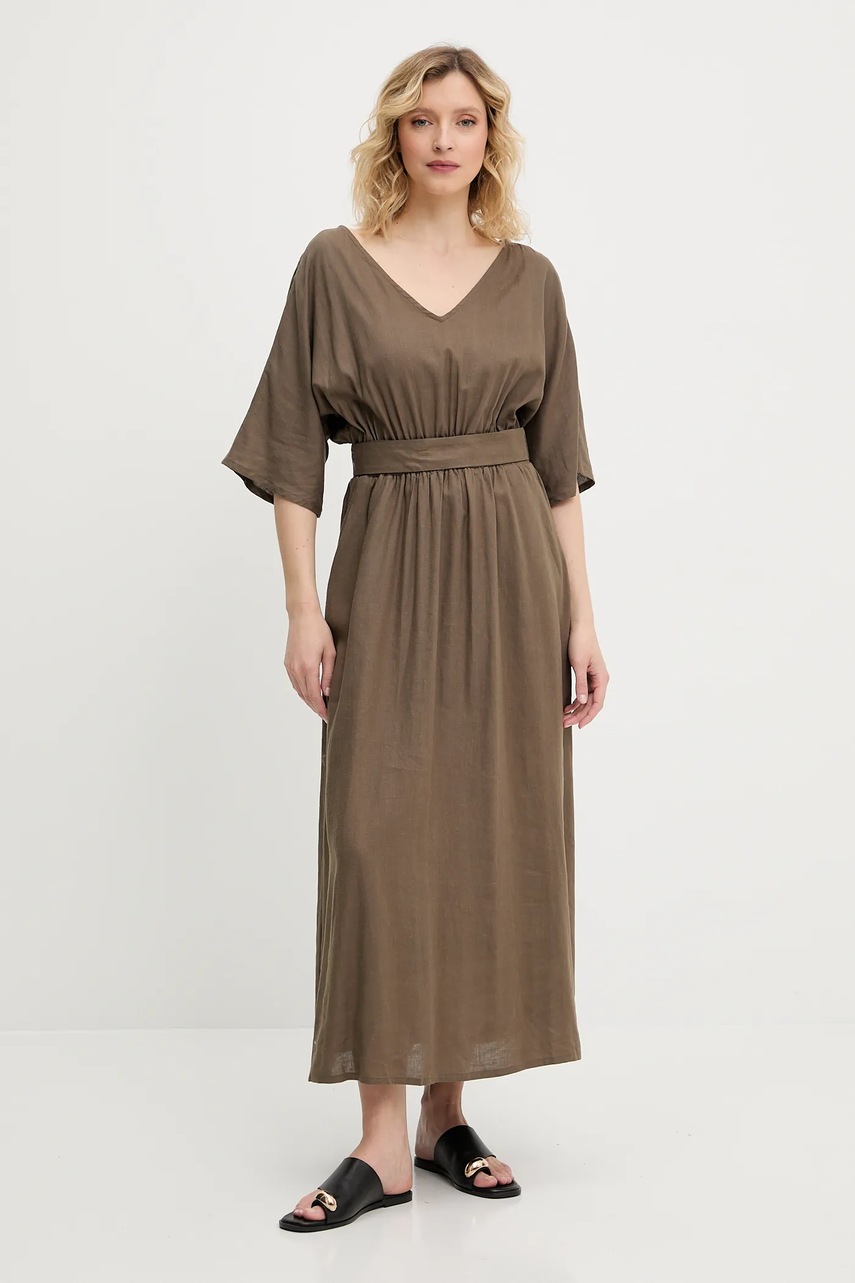 Платье с примесью шелка Answear.LAB цвет зелёный maxi расклешённая