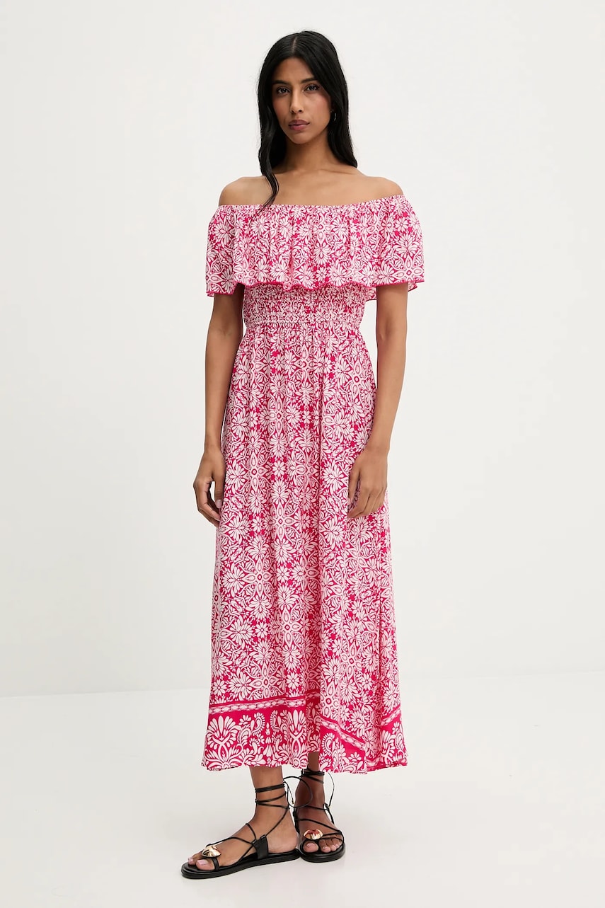 Answear Lab rochie culoarea roz, midi, evazată