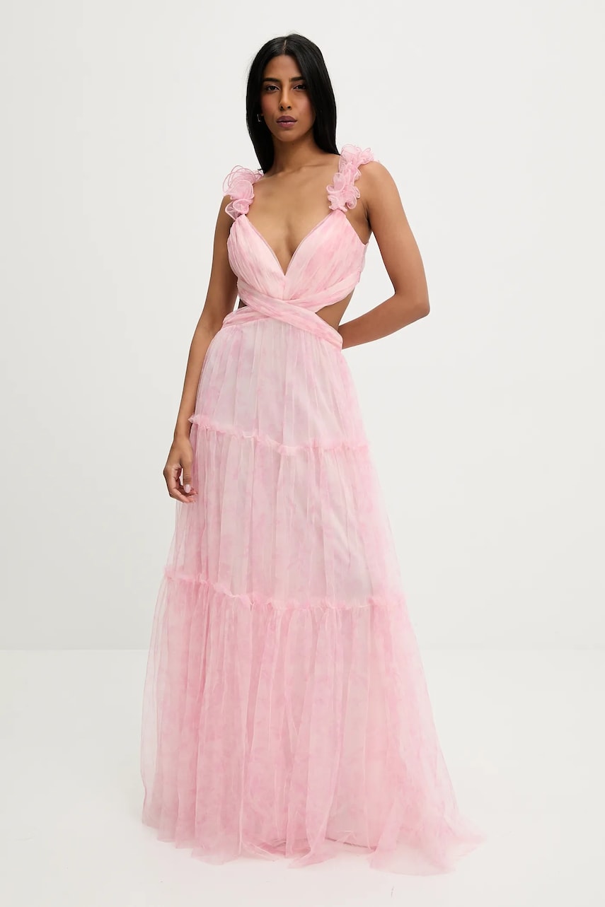 Answear Lab rochie culoarea roz, maxi, evazată