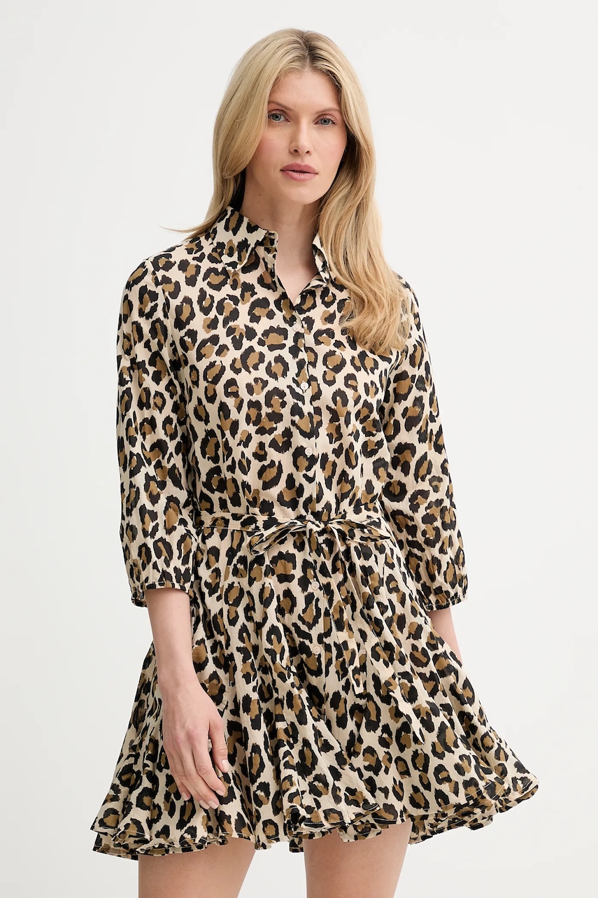 Answear Lab rochie din bumbac culoarea maro, mini, evazată Answear Lab rochie din bumbac culoarea maro, mini, evazată