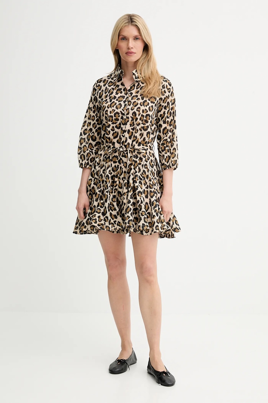 Хлопковое платье Answear.LAB цвет коричневый mini расклешённая