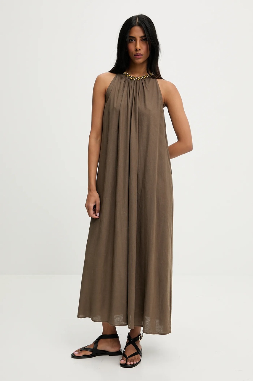 Льняное платье Answear.LAB цвет зелёный maxi расклешённая