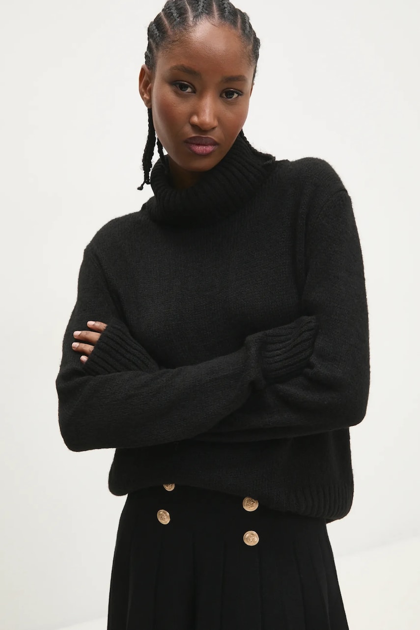 Answear Lab pulover de lana culoarea negru, light, cu guler