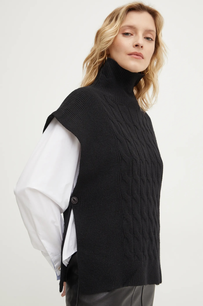 Answear Lab vesta cu lana culoarea negru, cu guler