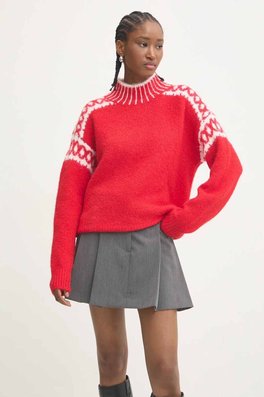 Answear Lab pulover de lana culoarea rosu, cu turtleneck