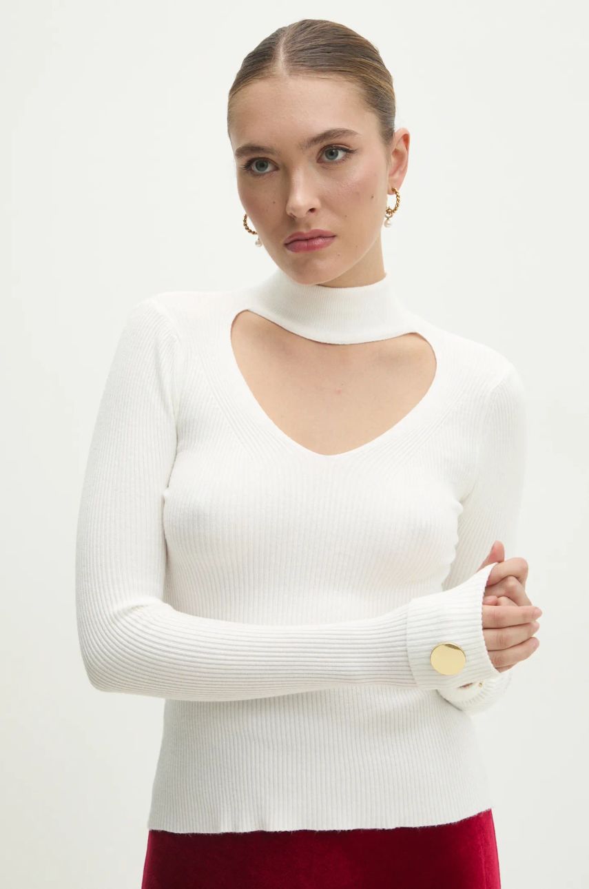 Answear Lab pulover femei, culoarea alb, light, cu turtleneck