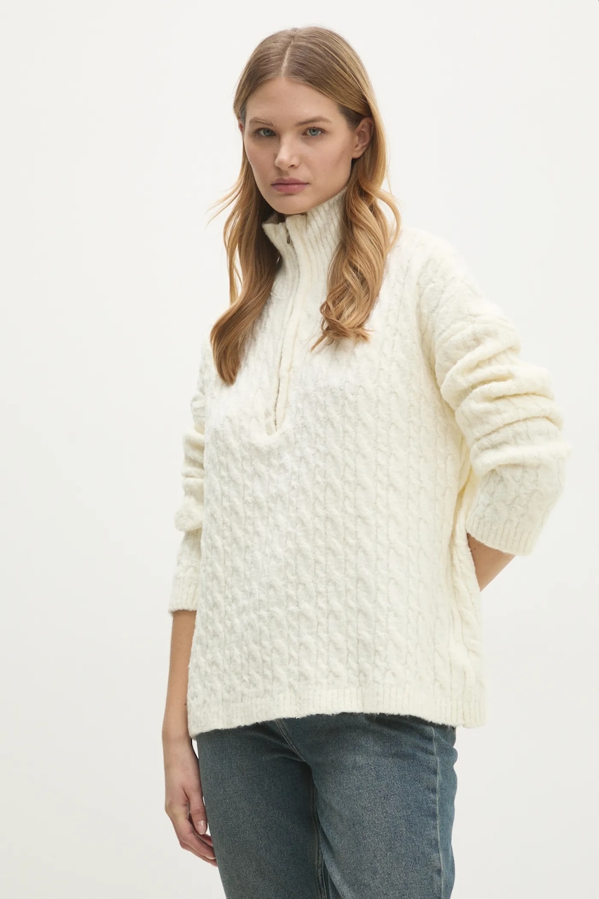 Answear Lab pulover femei, culoarea bej, călduros, cu guler