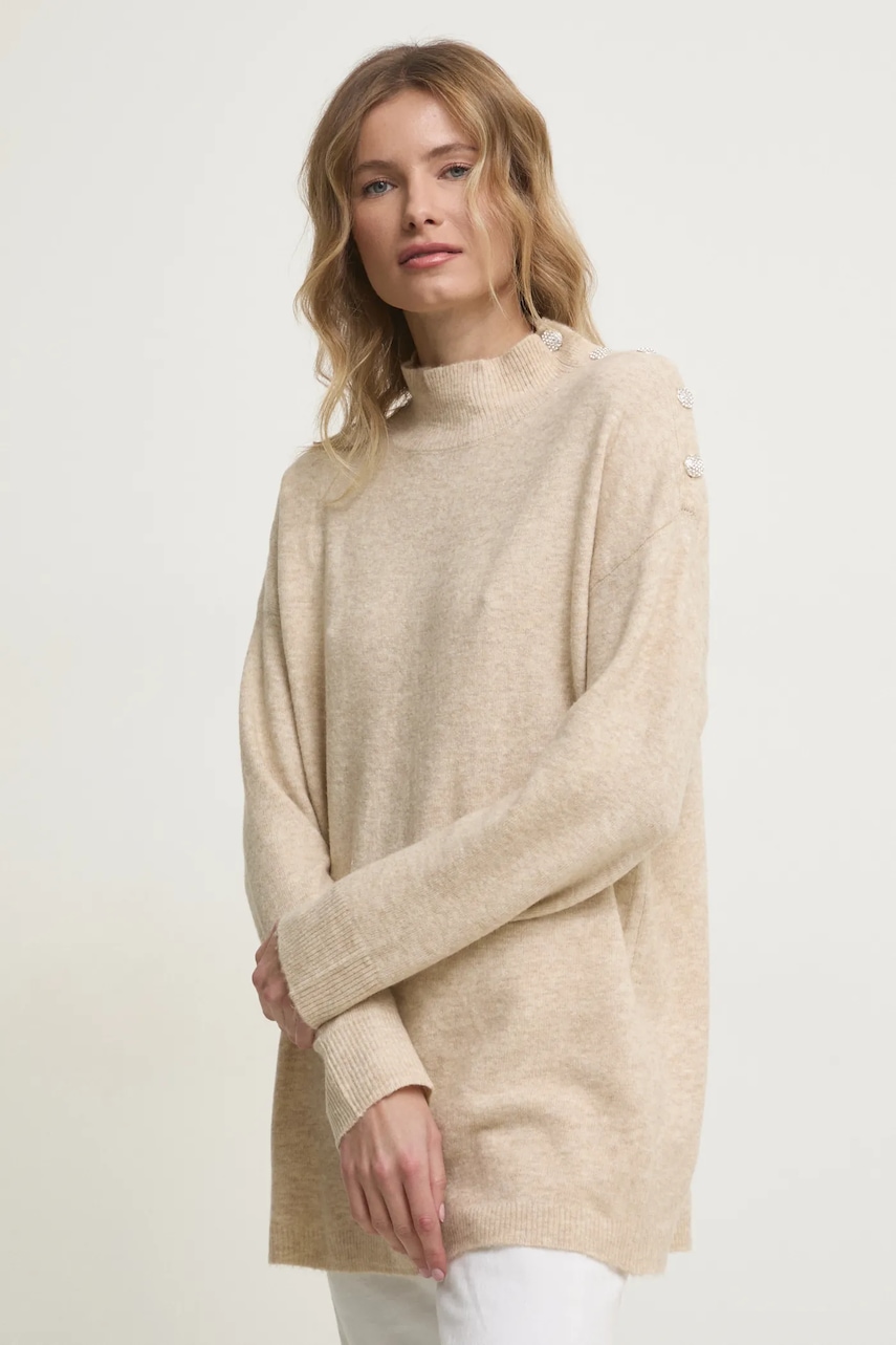 Answear Lab pulover de lana culoarea bej, light, cu guler