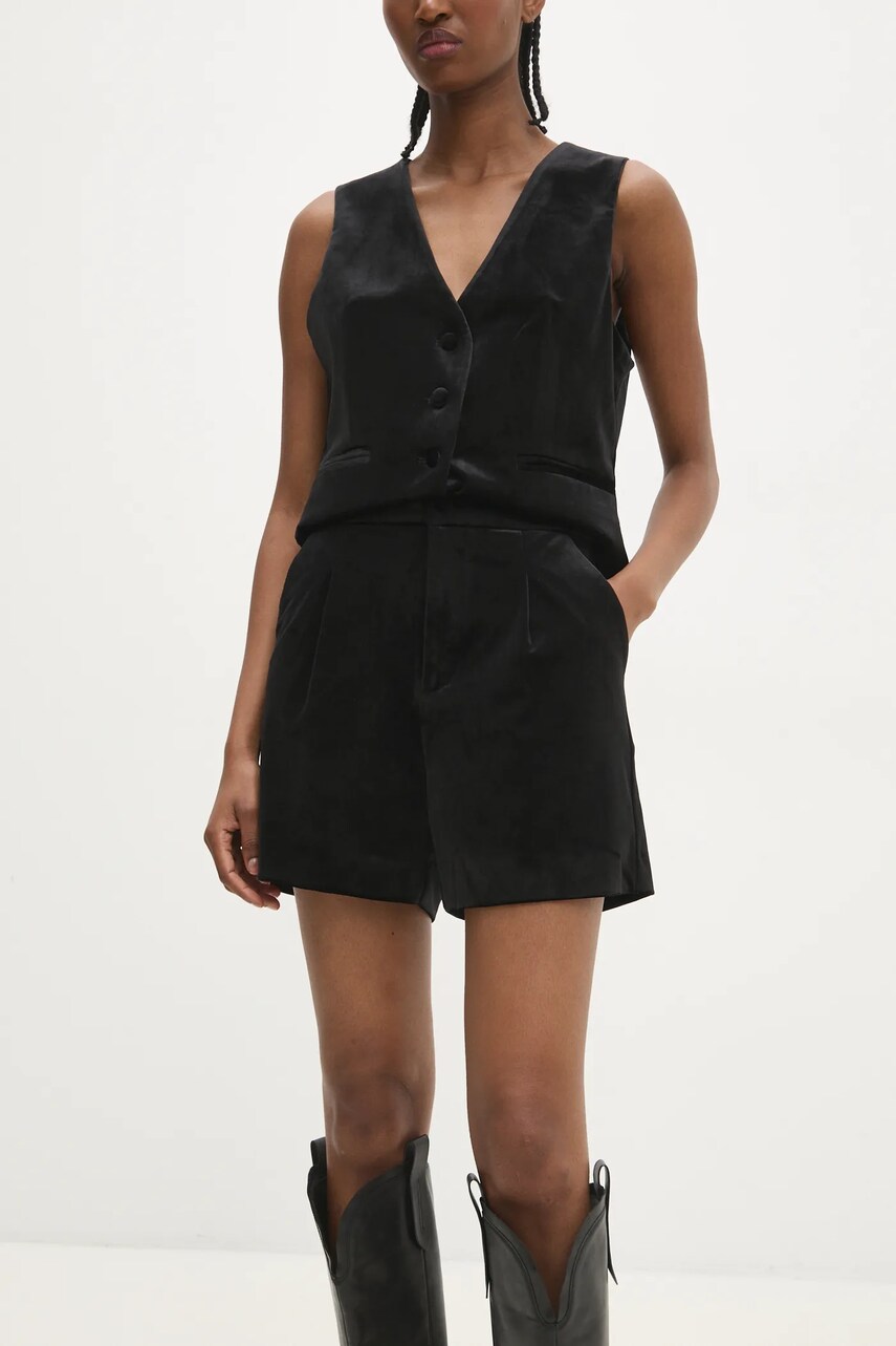 Answear Lab pantaloni scurti de catifea culoarea negru, neted, high waist