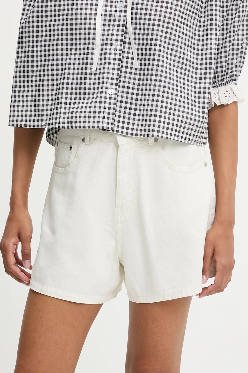 Answear Lab pantaloni scurti jeans culoarea alb, neted, high waist