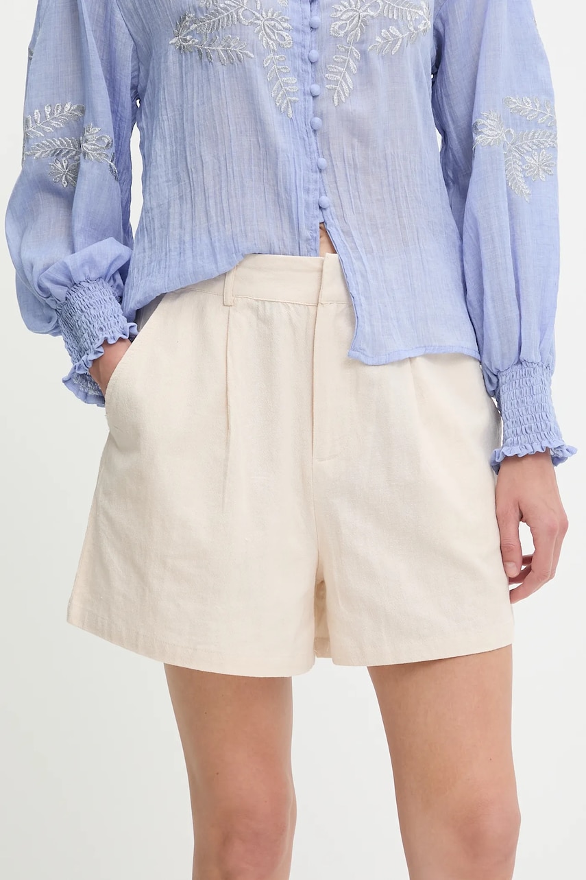 Answear Lab pantaloni scurti din bumbac culoarea bej, neted, high waist