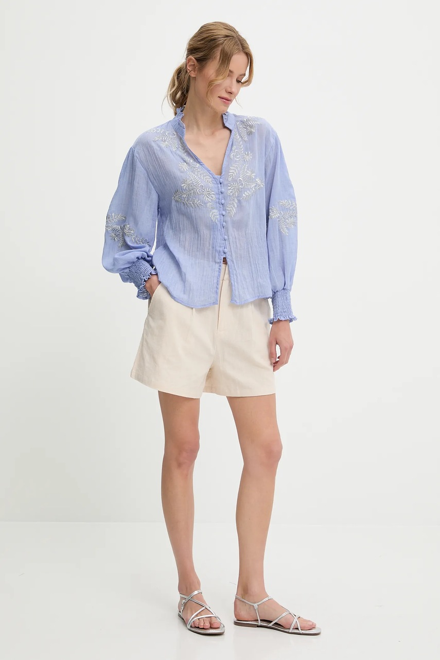 Хлопковые шорты Answear.LAB цвет бежевый однотонная высокая посадка