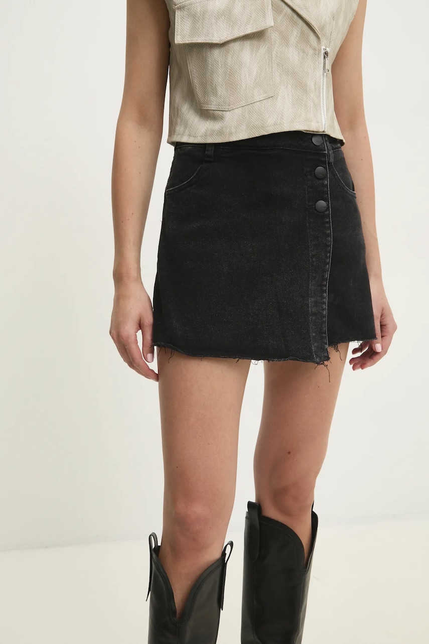 Answear Lab fustă și pantaloni denim femei, culoarea negru, neted, high waist Answear Lab fustă și pantaloni denim femei, culoarea negru, neted, high waist